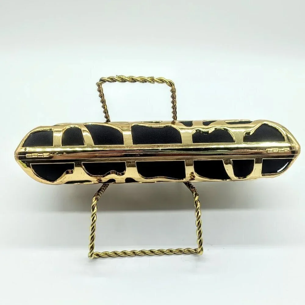 Lulu Townsend Gold Black Rhinestone Clasp Clutch Bag
